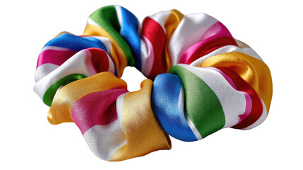 Colorful Scrunchie Delight: A vibrant scrunchie of rainbow hues. Each fold and curve seems to dance in a display of pure joy. A burst of colors to complement your style. 
