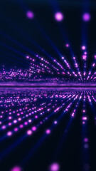 Naklejka premium Field of glowing purple particles forming wave reflections on dark futuristic surface