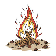 Campfire Illustration: A vibrant illustration of a crackling campfire, perfect for representing warmth, adventure, and the great outdoors.