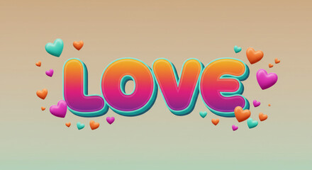 Colorful 3D Love Typography with Hearts Valentine's Day Design