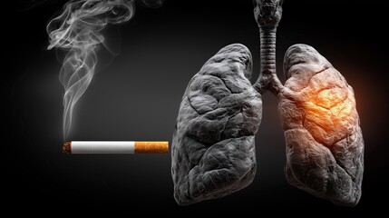 Smoking Impact: Diseased lungs juxtaposed with cigarette health risks