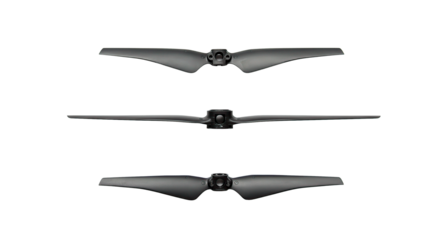 Three drone propellers are displayed in front of a black backdrop, highlighting their sleek design and structure.
