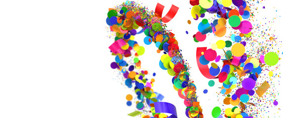 Vibrant festive background with colorful confetti and ribbons. Perfect for celebrations, parties, and events.
