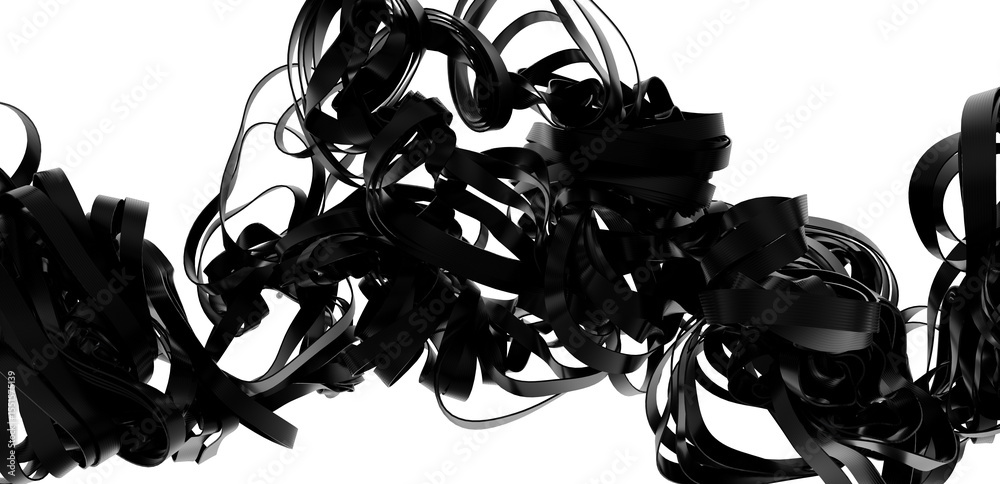 Poster intricate, tangled black ribbons create a chaotic yet visually stunning abstract image.