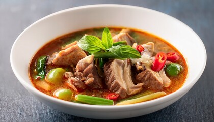 thai food pork spare rib spicy soup in white bowl