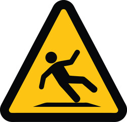"Human falling backward icon inside triangle, yellow warning for fall hazard or slippery surface"

