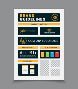 A4 Brand Guidelines Poster Layout, Simple style and modern Brand Guidelines, Brand identity Template.	
