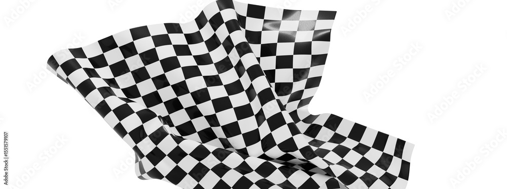 Poster high-resolution image of a black and white checkered flag fabric, dramatically draped. perfect for r