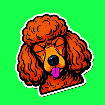 Colorful cartoon poodle sticker animation, transparent 4K video, green screen