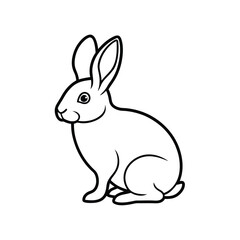 Line Art Depiction of a Seated Rabbit Featuring Detailed Ears, Rounded Body, and Expressive Eye in Black and White