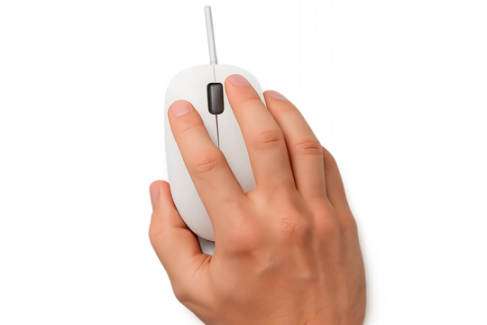 Hand on computer mouse isolated on transparent background