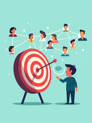 arget Audience Analysis Concept Magnifying Glass, People Network, Bullseye