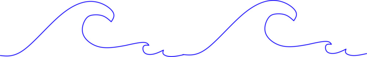 Obraz premium Minimalist one-line drawing of ocean waves in an abstract style, symbolizing nature, water, fluidity, motion, ideal for coastal or surf designs.