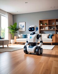 Smart Home Robot with Modern Living Room, and AI.