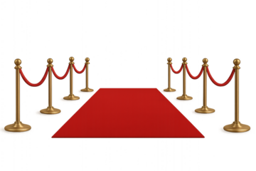 Red carpet with golden stanchions isolated on transparent background