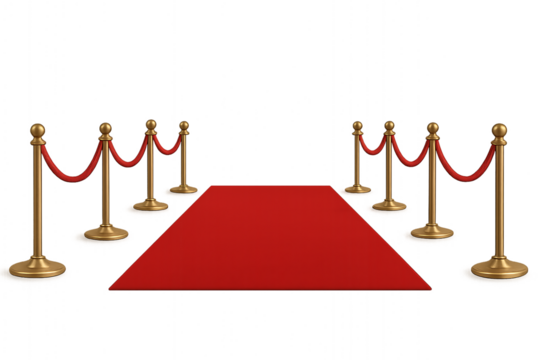 Red carpet with golden stanchions isolated on transparent background