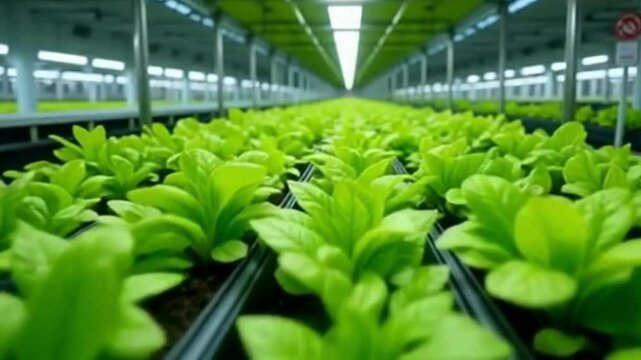 Rows of Green Plants Growing in a Greenhouse Nursery