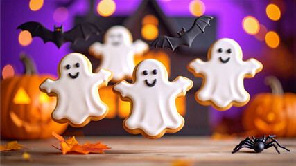 ハロウィン　飛んでいる可愛いおばけクッキー