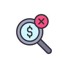 Financial Audit Failed With Dollar Sign And Magnifying Glass Combination