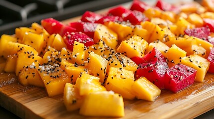 Delicious Mango and Dragon Fruit Salad with Sesame Seeds