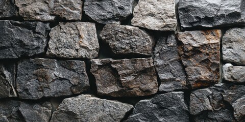 Obraz premium Close up of a wall constructed from large rough cut gray and brown stone blocks