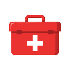 Obraz premium First Aid Kit: A close-up image of a red first aid kit, emblazoned with a white cross, suggesting immediate medical assistance and health support. 