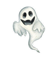 Artistic representation of a playful cartoon ghost with a mischievous expression and floating form
