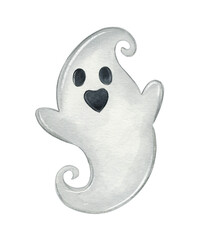 Artistic representation of a playful cartoon ghost with a mischievous expression and floating form
