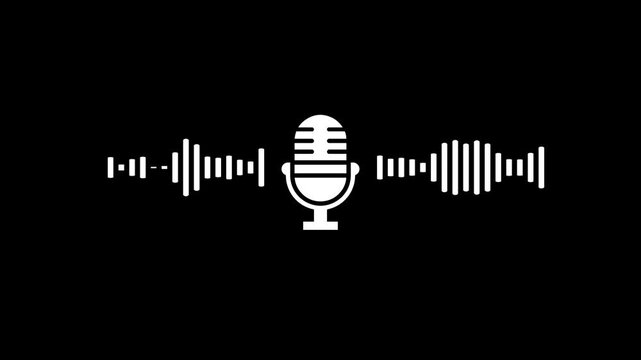 Voice recording podcast mic, Audio voice message animation Isolated on Black Background
