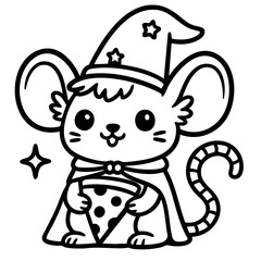 Cute cartoon illustration of a cat and dog playing with a mouse
