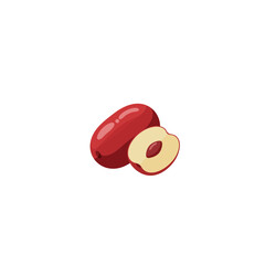 Colorful Flat Icon of a Red Jujube Fruit with Shine