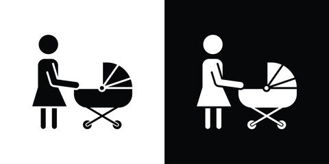 Woman with Baby Stroller icon. Design for website and mobile apps.
