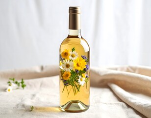 Wine bottle with floral arrangement