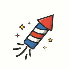 Flat cartoon style rocket firework for USA Independence Day event, perfect for July 4 celebration graphics, party invitations, and patriotic decoration