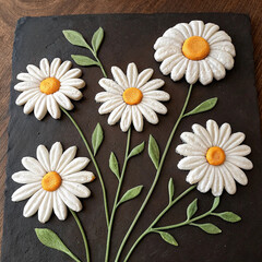 Obraz premium Elegant Daisy Flower Arrangement on Slate A Charming Crafted Design