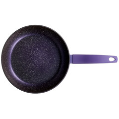 Nonstick purple handle frying pan with speckled surface isolated on transparent background