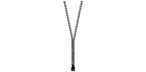 Realistic Black Zipper Isolated On White Background, Zip With Puller Vector Illustration.	