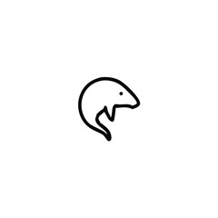 Minimalist Line Art Depicting a Cute Mouse or Other Small Rodent with Curved Tail and Round Body Shape