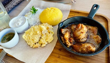 traditional moldavian dish with mamaliga and stewed meat