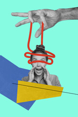 Composite sketch design artwork 3D photo collage of propaganda brainwashing manipulation hand...