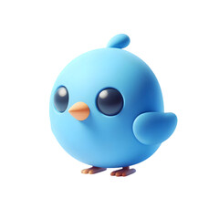 Fototapeta premium Cute 3d cartoon blue bird character with big eyes isolated on transparent background