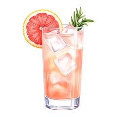 Obraz na płótnie Canvas Watercolor illustration of a refreshing Paloma cocktail. Cocktail drink watercolor illustration on transparent background.