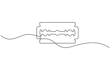 Razor blade continuous one line art drawing, continuous single drawn one line razor, Razor hand drawn picture silhouette line art cutting blade razor vector illustration.
