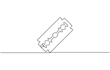 Razor blade continuous one line art drawing, continuous single drawn one line razor, Razor hand drawn picture silhouette line art cutting blade razor vector illustration.