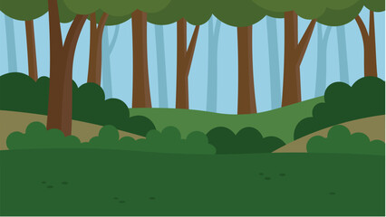 Forest landscape background. Vector illustration in flat cartoon style. EPS 10