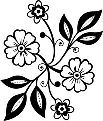 Flowers for decoration in many styles, SVG with clean lines.Elegant Floral Design with Black and White Details