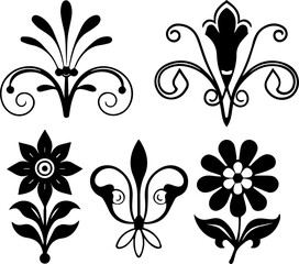 Flowers for decoration in many styles, SVG with clean lines.Decorative Floral Designs with Elegant Swirls and Shapes