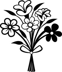 Flowers for decoration in many styles, SVG with clean lines.Elegant Bouquet of Various Flower Types in Black and White