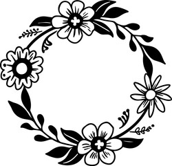 Flowers for decoration in many styles, SVG with clean lines.Elegant Floral Wreath Design for Creative Projects and Crafts
