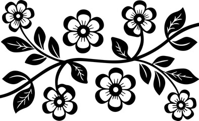 Fototapeta premium Flowers for decoration in many styles, SVG with clean lines.Black and White Floral Design with Leaves and Flowers